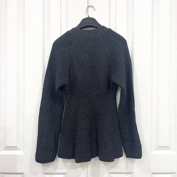 Zara | Peplum Button-Up Cardigan Sweater | Dark Gray | S - Picture 3 of 5